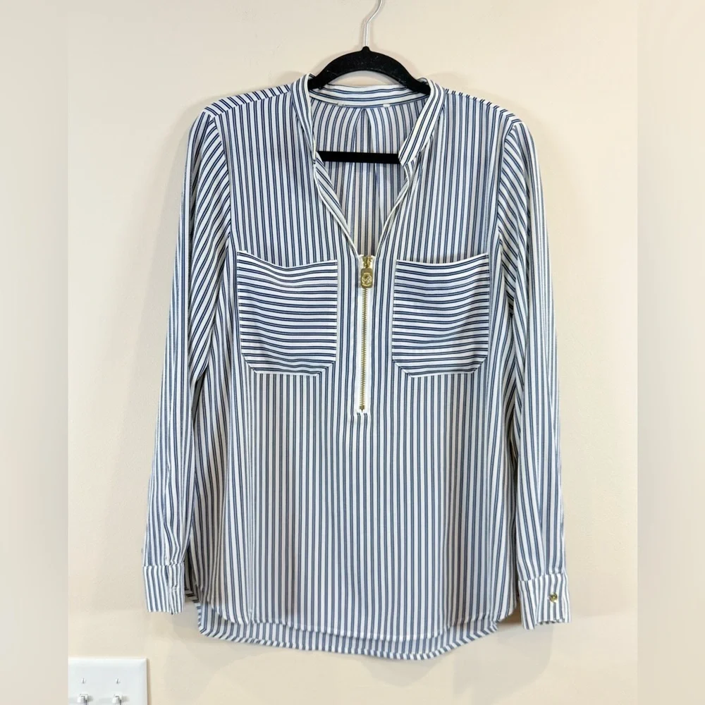 🔥Michael Kors Women’s Long-Sleeve Zip-Front Blouse Size L EC🔥